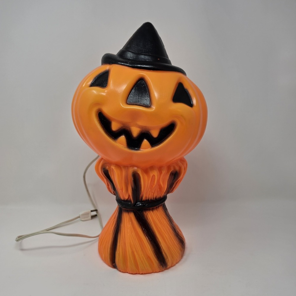 Vtg Empire Halloween 14" Blow Mold Jack O Lantern Pumpkin Haystack Witch Hat